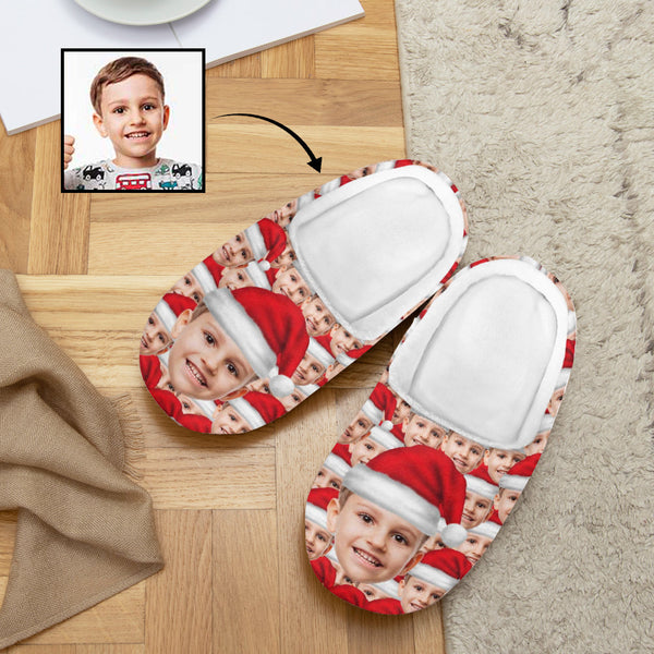 Custom Face With Santa Hat Kid's Christmas Slippers Gift Personalized Red Kids Slippers