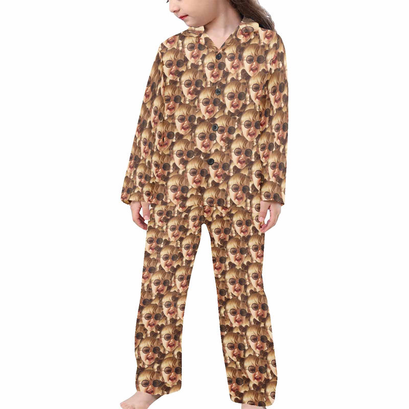 Custom Face Kids Pajamas Set Personalized Little Girl 2-15Y Face Sleepwear Set