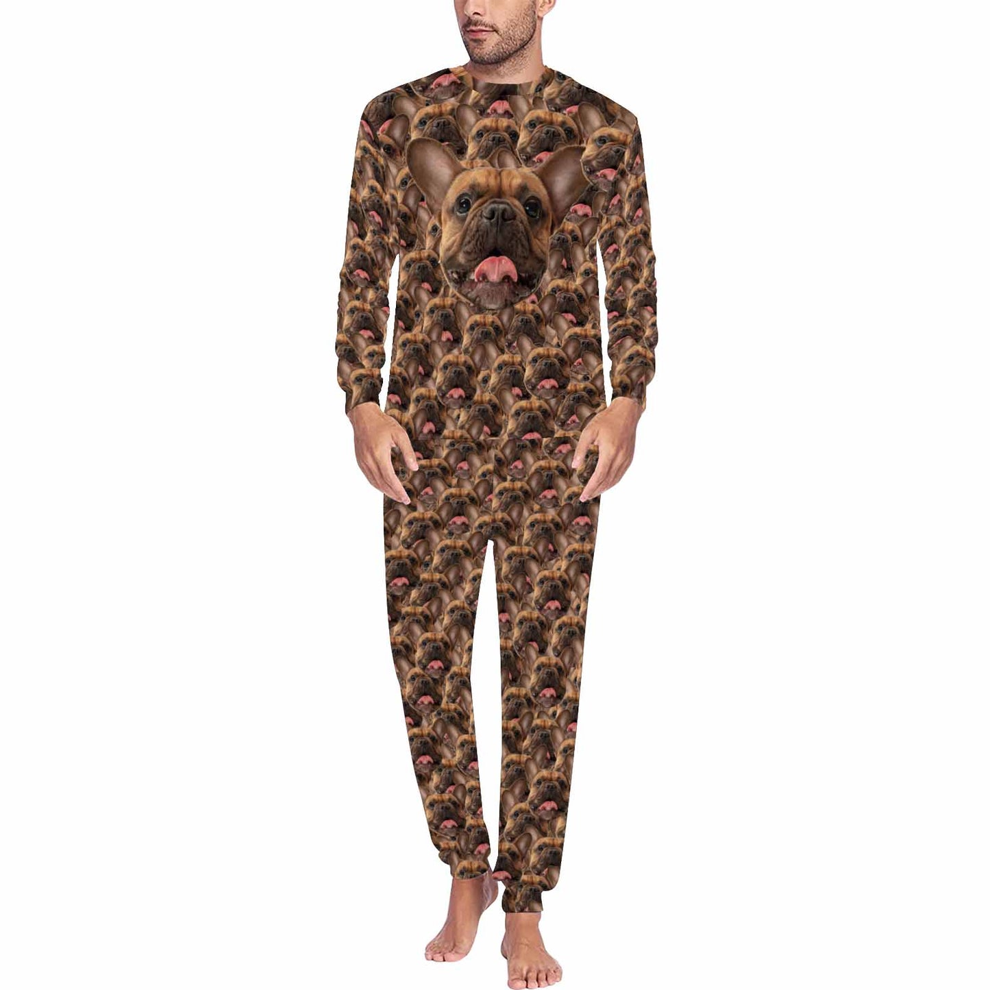 Custom Dog Face Pajamas Set&Pillow Personalized Men's Crew Neck Long Sleeve Face Pajamas Set