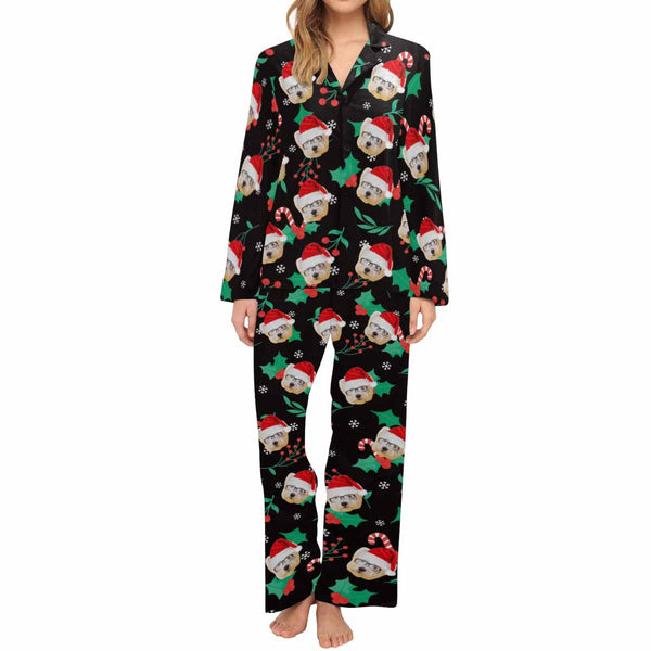 Custom Face Christmas Family Pajama Set Personalized Face Black Long Sleeve Pajama Set For Family