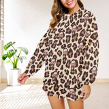 Custom Face Long Sleeve Mid-Length Shorts Pajama Set Personalized Leopard Print Women's Loungewear