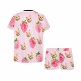 Custom Face Pink Pajamas Set Personalized Women's Short Sleeve Face Strawberry Pajama Set
