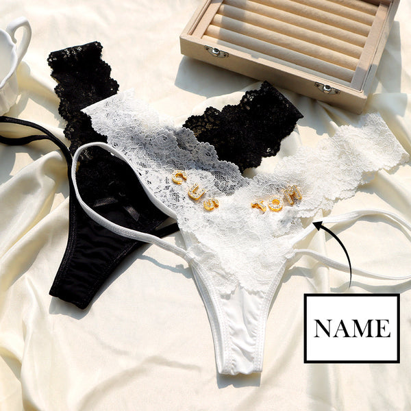 Personalized Lace Name Underwear Custom Text Thong Panties