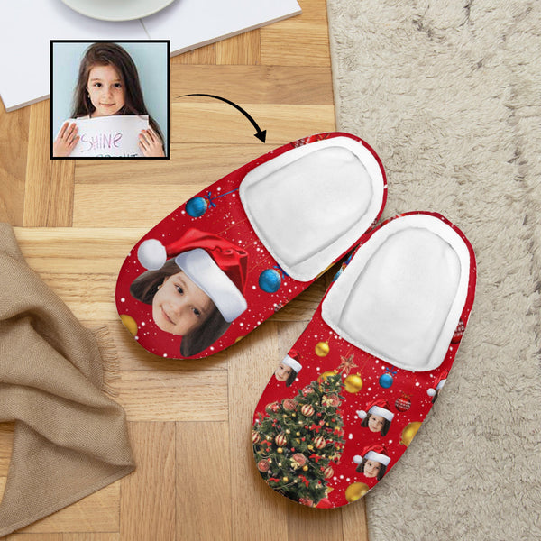 Custom Face Kid's Christmas Slippers Gift Personalized Red Kids Slippers