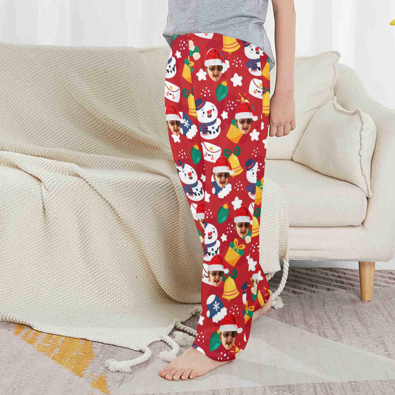 Custom Any Face Kids Pants 2Y-15Y Face Christmas Pajamas Pants Personalized Red Pajama Pants