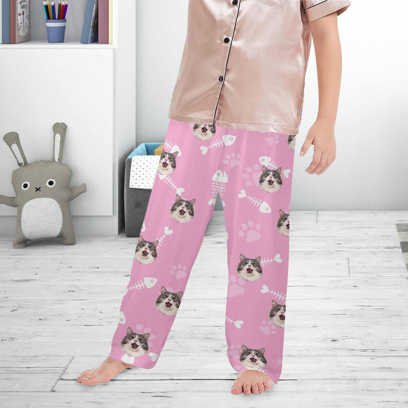 Kids Pants# Custom Cat Face Kids Pajama Pants Personalized Photo Pajama Pants