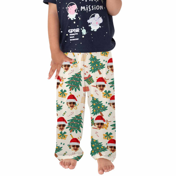 Custom Any Face Kids Christmas Pajama Pants 2-15Y Personalized Face Christmas Tree Pajamas Pants