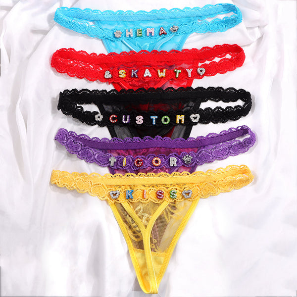 Custom Name/Text Letters Lace Thong Personalized Women's Colorful Crystal Letters Underwear