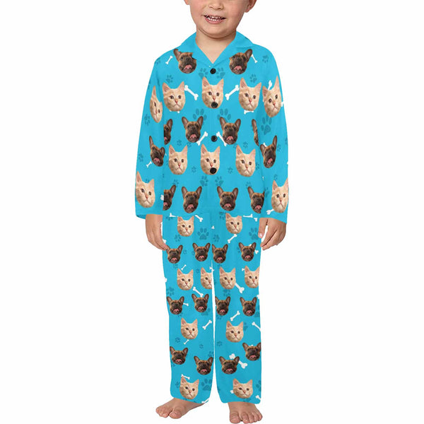 Custom Boys #2-15Y Two Face Long Sleeve Pajamas Set Personalized Kid's Face Sleepwear Set