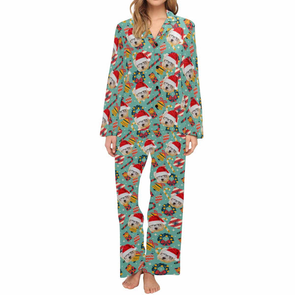Custom Face With Santa Hat Christmas Pajama Set Personalized Family Long Sleeve Pajama Set