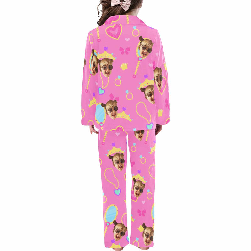 Custom Face Kids Pajamas Personalized Little Girl 2-7Y Face Pink Sleepwear Set