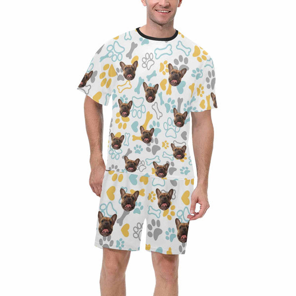 Custom Dog Face Men's Short Sleeve Pajamas Personalized Crew Neck Face Pajamas Set