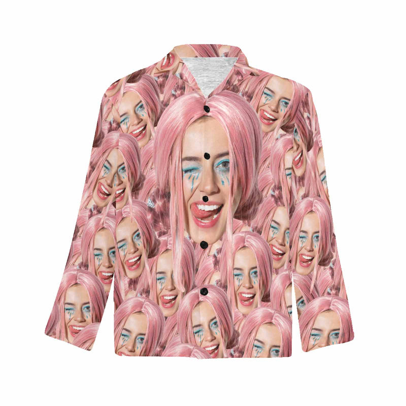 Custom Girlfriend's Face Pajama Shirt Personalized Multi-Face Long Sleeve Pajama Shirt For Men