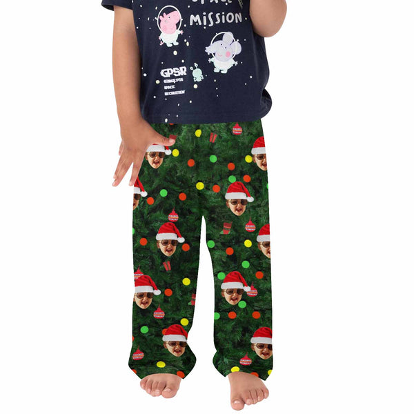 Custom Any Face Kids 2Y-15Y Pajama Pants Personalized Christmas Green Face Pajama Pants