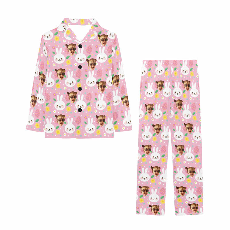 Custom Face Kids Pajamas Set Personalized Cute Rabbit Face Little Girl 2-7Y Sleepwear
