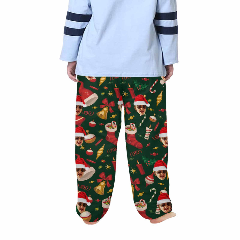 Custom Any Face Kids Pants 2Y-15Y Personalized Face Christmas Green Pajama Pants