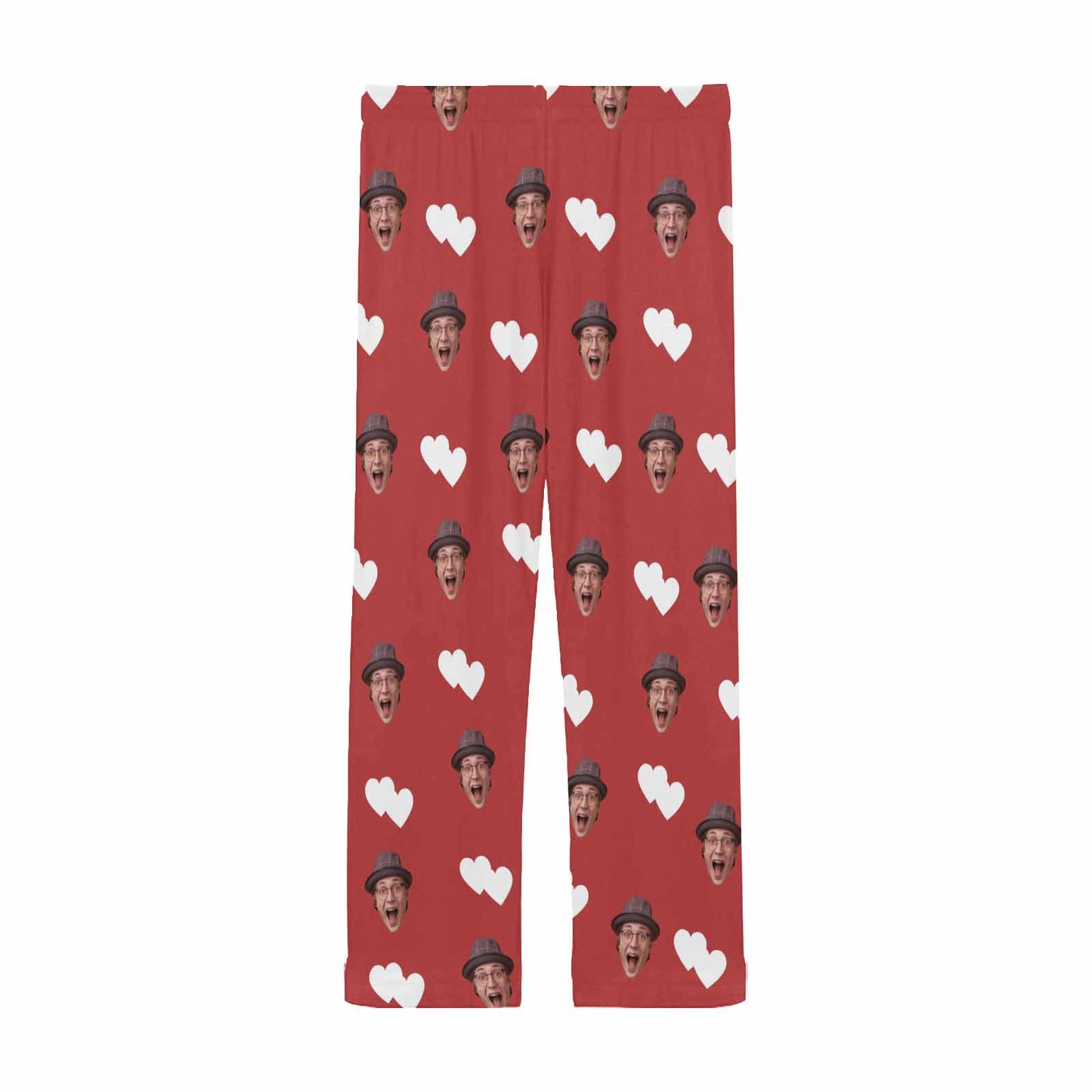 Custom Face Red Pajama Pants Personalized Men's Face White Heart Red Pajamas Long Pants