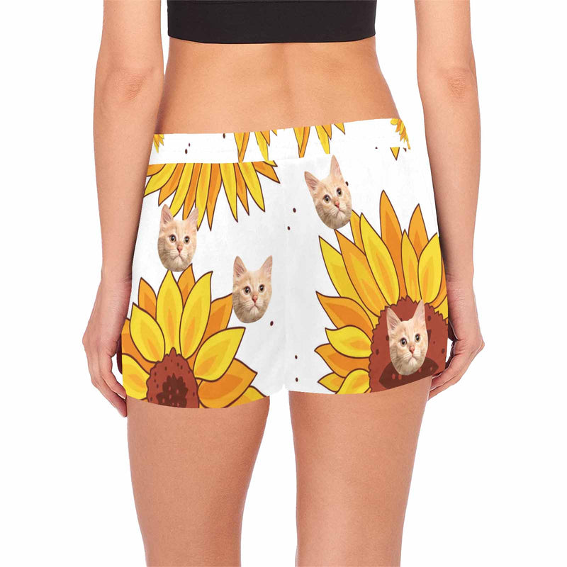 Custom Face Women's Pajama Shorts Personalized Sun Flower Sleepwear Shorts