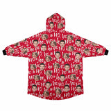 Custom Face Red Christmas Blanket Hoodie Personalized Face HoHo Blanket Unisex Oversize Blanket Hoodie