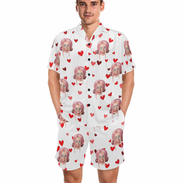 Custom Girlfriend Face Pajamas Set Personalized Men's Face V Neck Loungewear