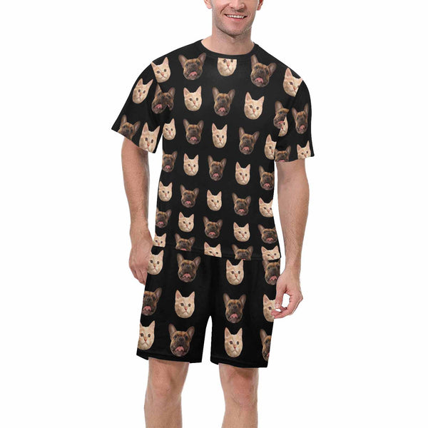 Custom Pet Face Men's Pajamas Personalized Crew Neck Short Sleeved Pajamas Set
