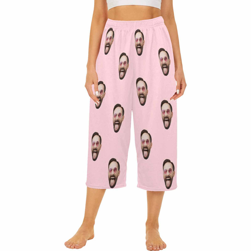 Custom Face Pink Cropped Pajama Pants Personalized Pajama Pants For Women