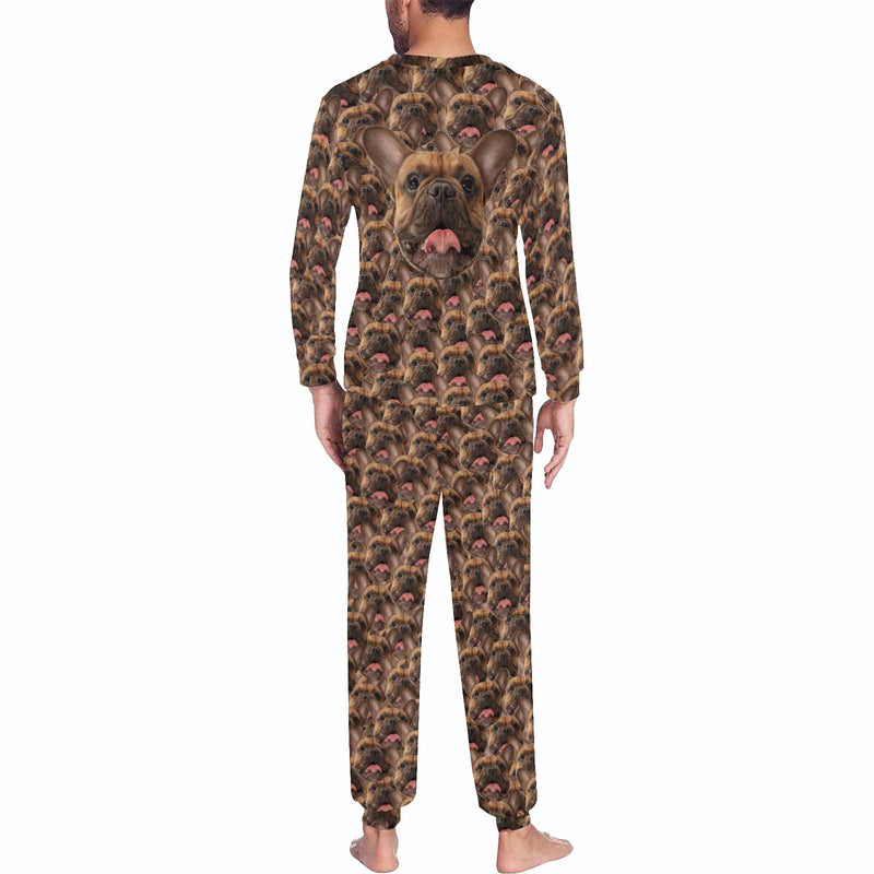Custom Dog Face Pajamas Set Personalized Men's Crew Neck Long Sleeve Face Pajamas Set