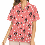 Custom Face Pajama Shirt For Women Personalized White Heart Face Short Sleeve Pajama Shirt