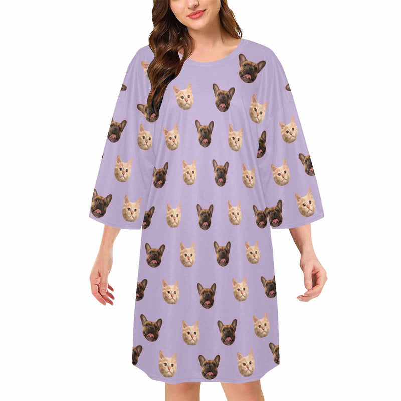 Custom Two Face Purple Nightdress Personalized Women's Oversized Sleep Tee Loose Sleepwear