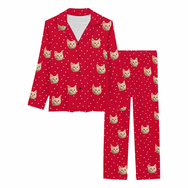 Custom Face Women's Red Pajamas Set Personalized Face Long Sleeved Pajamas Sleepwear