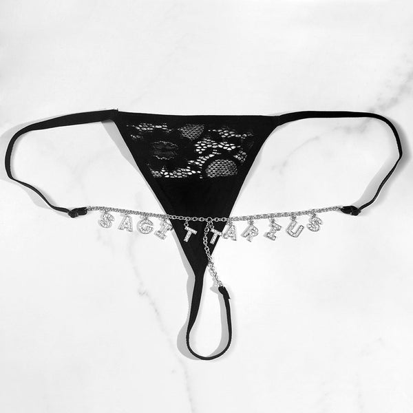 Personalized DIY Name Alphabet Lace Underwear Silver Waist Body Jewelry Women's Lace G-String Panties Silver Body Chain