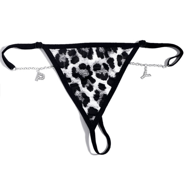 Personalized DIY Name Alphabet Leopard Underwear Silver Crystal Waist Body Jewelry Women's Silver Crystal G-String Panties Body Chain