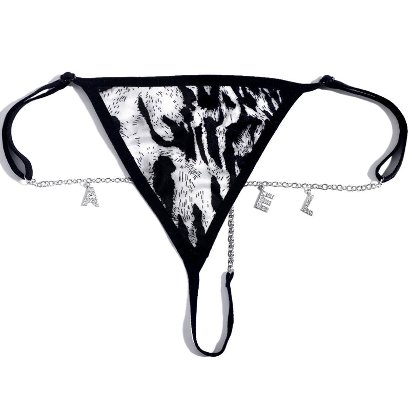 Personalized DIY Name Alphabet Leopard Underwear Silver Crystal Waist Body Jewelry Women's Silver Crystal G-String Panties Body Chain