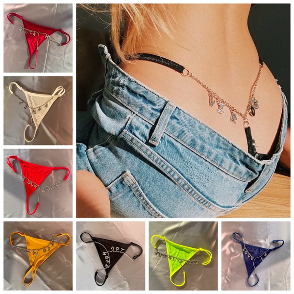 Personalized DIY Name Women Underwear Waist Body G-String Panties Golden Crystal Body Chain