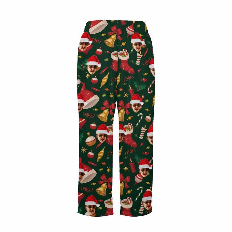 Custom Any Face Kids Pants 2Y-15Y Personalized Face Christmas Green Pajama Pants