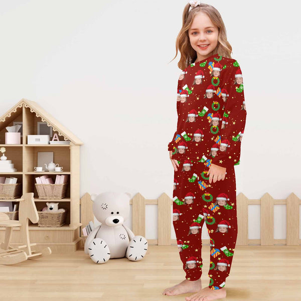 Personalized Face Christmas Pajama Set Custom Face Family Matching Red Crew Neck Pajama Sets