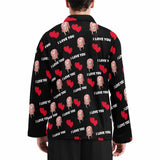 Custom Face Pajamas Shirt Personalized Face Red Heart Black Men's Long Sleeve Shirts Sleepwear
