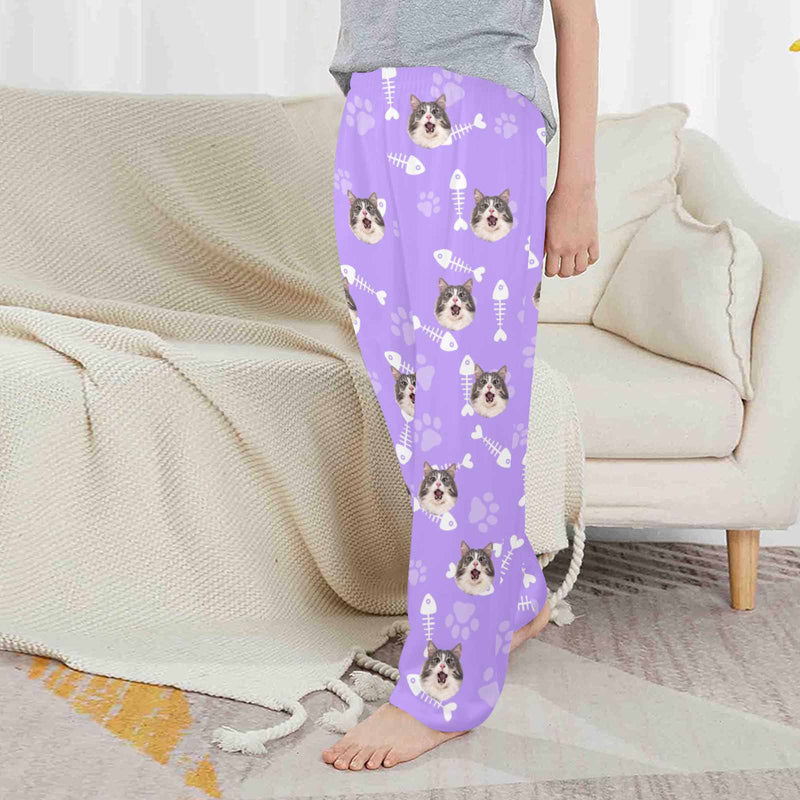 Kids Pants# Custom Cat Face Kids Pajama Pants Personalized Photo Pajama Pants