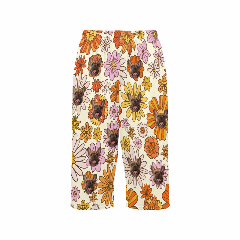 Custom Face Cropped Pajama Pants For Women Personalized Face Flowers Pajama Pants