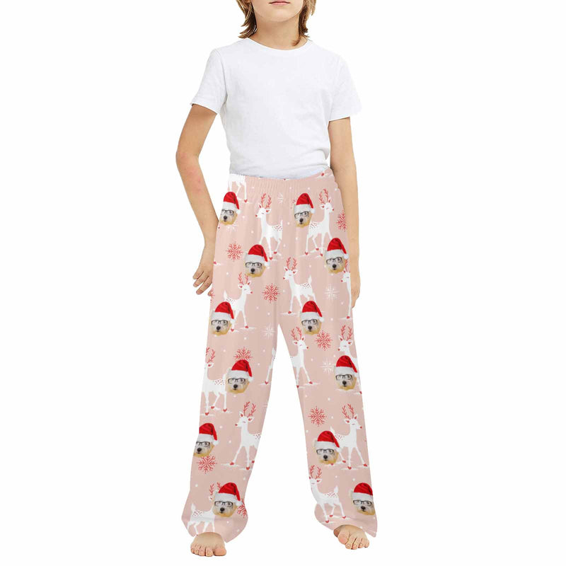 Custom Any Face Kids Pajama Pants 2Y-15Y Personalized Face Christmas Pajama Pants 2 Colors