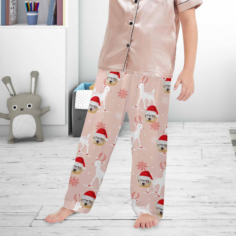 Custom Any Face Kids Pajama Pants 2Y-15Y Personalized Face Christmas Pajama Pants 2 Colors