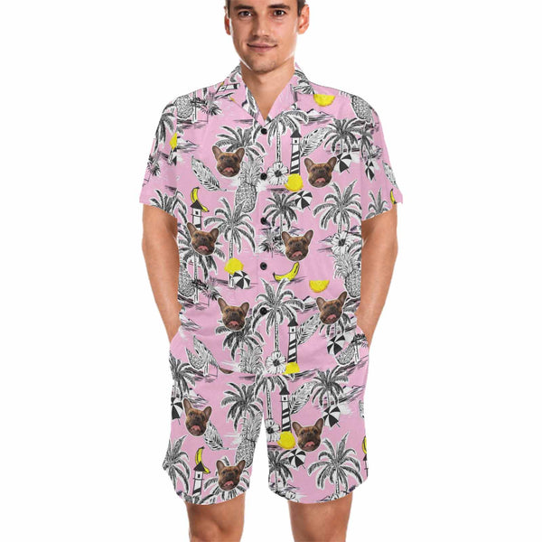 Custom Face Pajamas Set Personalized Men's Face V Neck Loungewear
