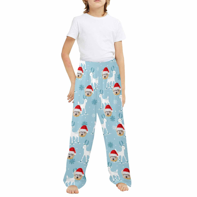 Custom Any Face Kids Pajama Pants 2Y-15Y Personalized Face Christmas Pajama Pants 2 Colors