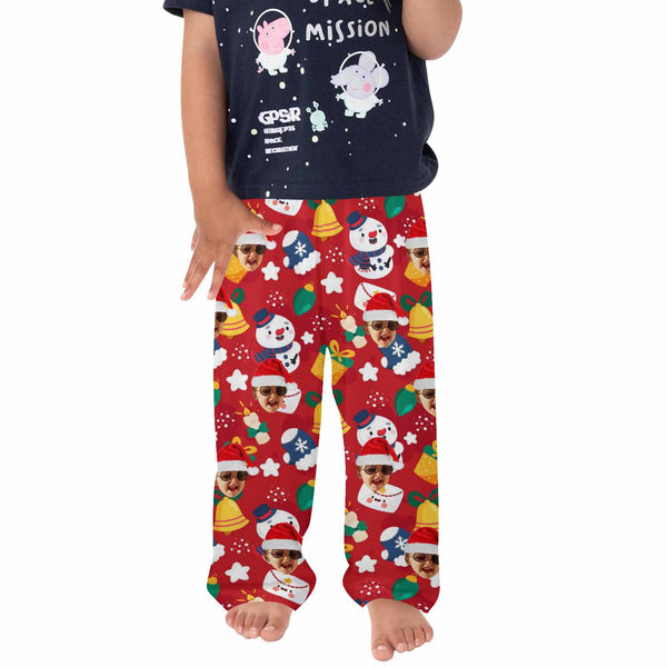 Custom Any Face Kids Pants 2Y-15Y Face Christmas Pajamas Pants Personalized Red Pajama Pants