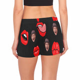 Custom Face Women's Pajama Shorts Personalized Red Lips Black Sleepwear Shorts