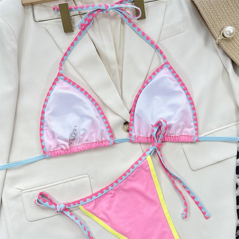 Sexy DIY Crystal Letters Pink Bikini Custom Name Shell Edge Triangle Bikini Sets Beach Body Jewelry(Custom 1-10 Letters)