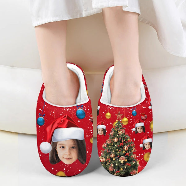 Custom Face Kid's Christmas Slippers Gift Personalized Red Kids Slippers