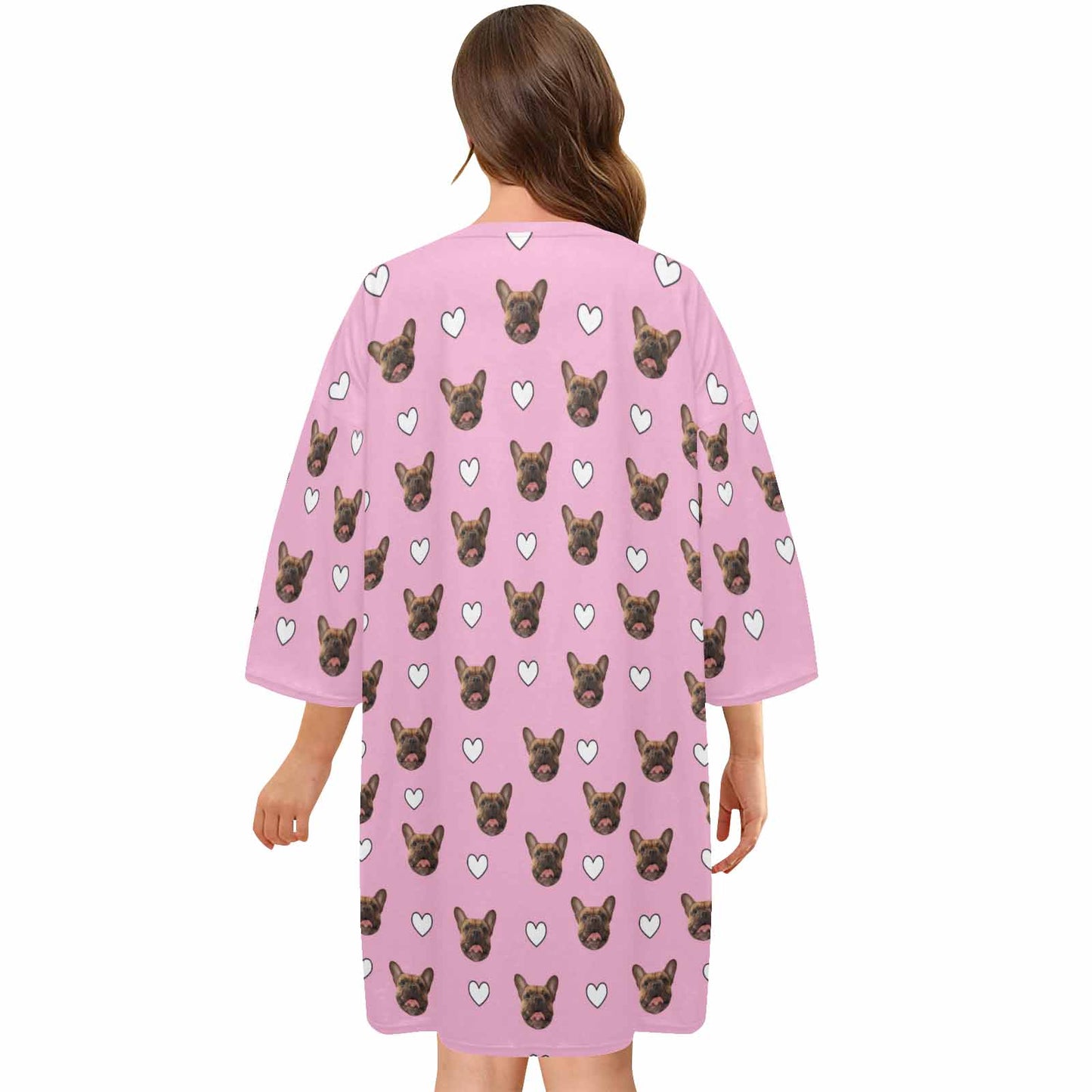 Custom Dog Face Pink Nightdress&Blanket&Socks Oversized Sleep Tee Personalized Women's Loose Sleepwear