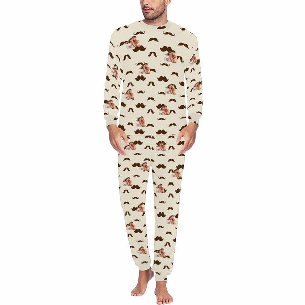 Custom Photo Face Pajamas Set Personalized Men's Crew Neck Long Sleeve Face Pajamas Set