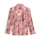 Custom Girlfriend's Face Pajama Shirt Personalized Multi-Face Long Sleeve Pajama Shirt For Men